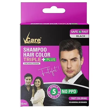 VCare Hair Color shampoo Black Only 5 Minute Root Hair Dye Coloring Kit Head, Moustache, Beard, Hands, Chest